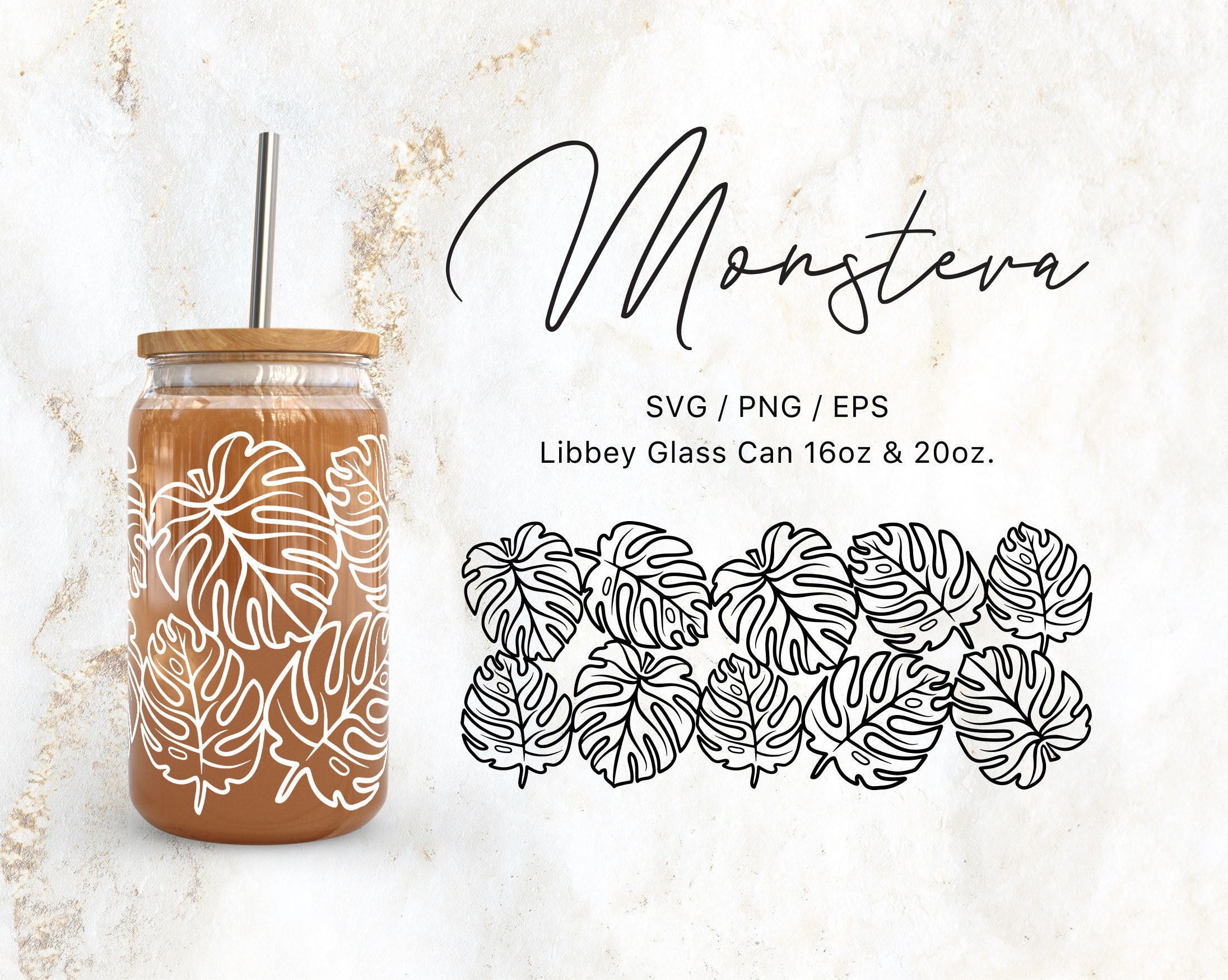 Libbey Glass 16oz | 20oz Monstera Svg Files for Cricut & Silhouette ...