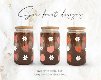 6x Libbey Glass 16oz | 20oz Fruit and Daisy Bundle Svg Files for Cricut & Silhouette Cameo, Citrus Svg, Summer Svg, Fruity Svg, Can Wrap