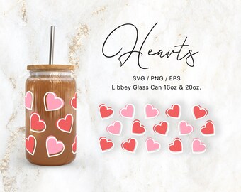 Libbey Glass 16oz | 20oz Cute Hearts Svg Files for Cricut & Silhouette Cameo, Candy Clipart Svg, Glassware Svg, Valentines Day Svg, Love Png