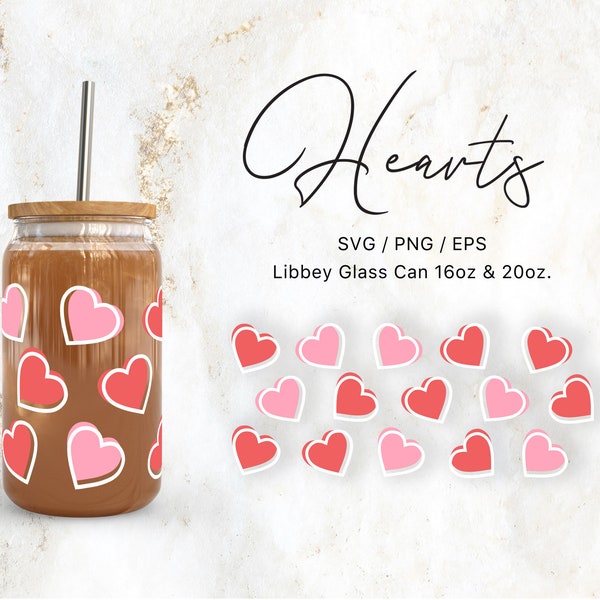 Libbey Glass 16oz | 20oz Cute Hearts Svg Files for Cricut & Silhouette Cameo, Candy Clipart Svg, Glassware Svg, Valentines Day Svg, Love Png