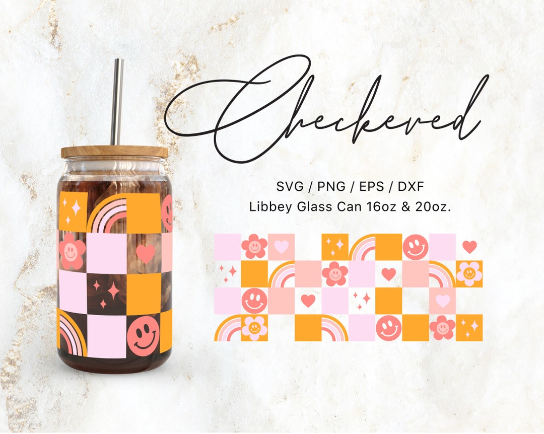 Libbey Glass 16oz | 20oz Retro Checkered Hippie Svg Files for Cricut ...