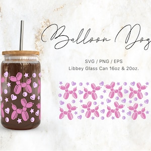 Libbey-glas 16oz | 20oz ballon hond Svg-bestanden voor Cricut & Silhouette Cameo, Puppy Clipart Svg, glaswerk Svg, Valentijnsdag Svg, liefde png