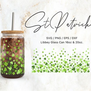 Libbey Glass 16oz / 20oz Cuatro Hojas Tréboles Archivos Svg para Cricut & Silhouette Cameo, Cristalería Svg, Paddy's Day Svg, Clover Svg, St Patrick's