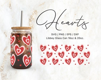 Libbey Glass 16oz | 20oz Preppy Love Hearts Svg Files for Cricut & Silhouette Cameo, Glassware Svg, Valentines Day Svg, Heart Svg, Love Png