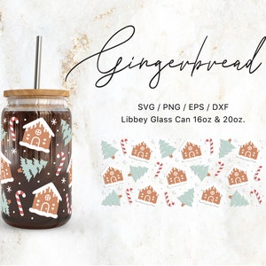 Libbey Glass Can 16oz | 20oz Gingerbread House Svg Pliki dla Cricut & Silhouette Cameo, Snow Svg, Christmas Svg, Winter Svg, Baking Svg