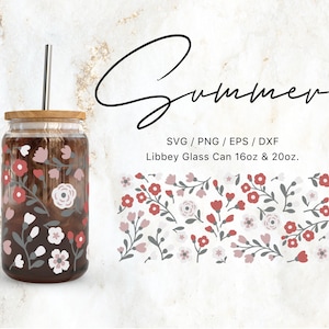 Libbey Glas 16 Unzen | 20 Unzen Sommer Blüte SVG-Dateien für Cricut & Silhouette Cameo, Botanische Clipart zwar, Glaswaren Kunst, Blumenschmuck, Blumen Png