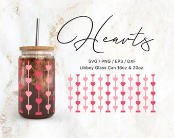 Libbey Glass 16oz | 20oz Valentines Hearts Svg Files for Cricut & Silhouette Cameo, Heart Pattern Svg, Glassware Svg, Valentine Svg, Love