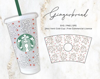 24oz Venti Cold Cup Gingerbread Svg-bestanden voor Cricut & Silhouette Cameo, tuimelaar Svg, koffiekopje Svg, Winter Svg, Kerstmis Svg, Cookie svg