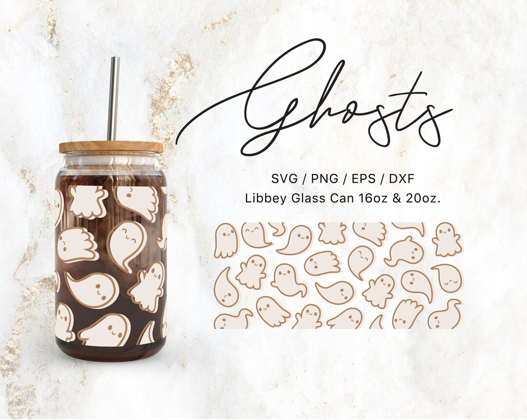 Libbey Glass Can 16oz | 20oz Cute Kawaii Outline Ghosts Svg Files for ...