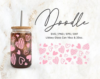 Libbey Glass 16oz | 20oz Love Heart Doodle Svg Files for Cricut & Silhouette Cameo, Glassware Svg, Valentines Day Svg, Love Png, Sketch svg