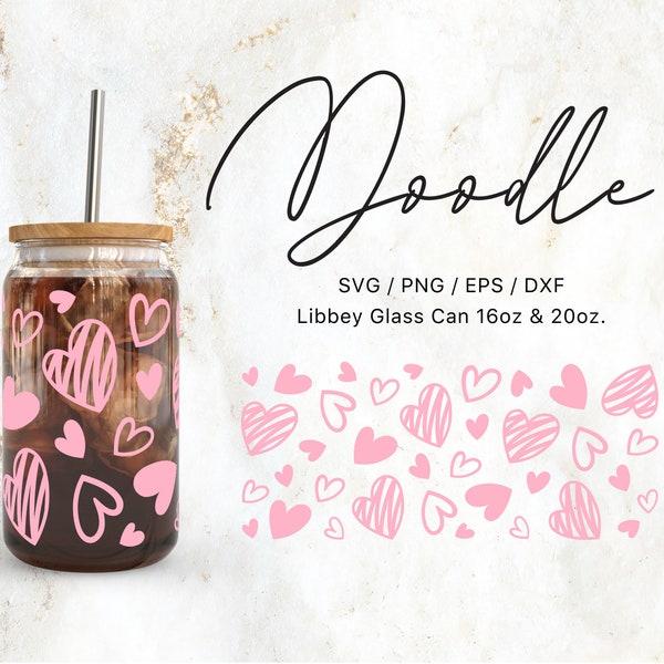 Libbey Glass 16oz | 20oz Love Heart Doodle Svg Files for Cricut & Silhouette Cameo, Glassware Svg, Valentines Day Svg, Love Png, Sketch svg