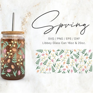 Libbey Glas 16 Unzen | 20 Unzen Blumen Frühling Blüte svg-Dateien für Cricut & Silhouette Cameo, botanische Clipart svg, Glaswaren svg, Blumenschmuck