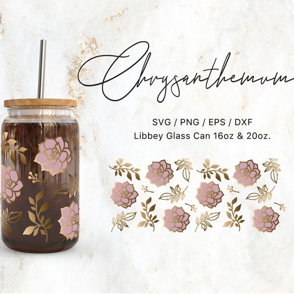 Libbey Glass 16oz | 20oz Chrysanthemum Svg Files for Cricut & Silhouette Cameo, Floral Svg, Botanical Svg, Nature svg, Sublimation, Plants