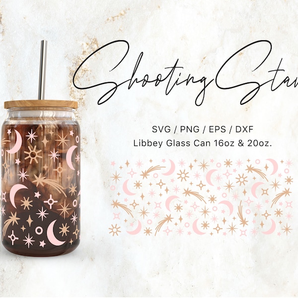 Libbey Glass 16oz | 20oz Shooting Star Svg Files for Cricut & Silhouette Cameo, Sparkle Clipart Svg, Glassware Svg, Celestial Svg, Starry