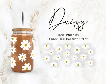 Libbey Glass 16oz | 20oz Daisy Print Svg Seamless File for Cricut & Silhouette Cameo, Floral Clipart Svg, Glassware Svg, Flower Svg, Png