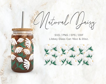 Libbey Glass 16oz | 20oz Natural Daisy Svg Files for Cricut & Silhouette Cameo, Daisy Chain Svg, Nature Svg, Floral Svg, Floral Bloom Png