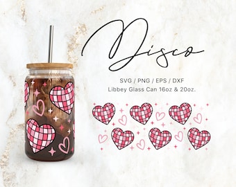 Libbey Glass 16oz | 20oz Heart Disco Balls Svg Files for Cricut & Silhouette Cameo, Party Svg, Glassware Svg, Valentines Day Svg, Love Png