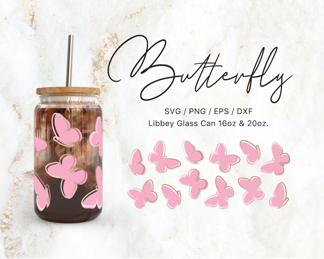 Libbey Glass 16oz | 20oz Butterfly Line Art Svg Files for Cricut ...