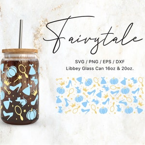 Libbey Glass Can 16oz | 20oz Fairytale Slipper Princess Svg Files for Cricut & Silhouette Cameo, Clipart, Princess Svg, Magic Svg, StoryBook