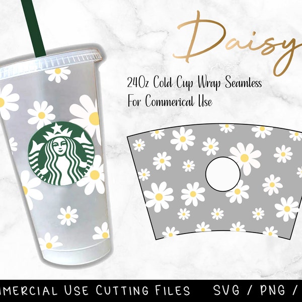 Daisy Print Full Wrap 24 Unzen Venti Cold Cup Druck-Svg-Dateien für Cricut & Silhouette Camo, Becher SVG, Kaffeetasse SVG Floral Png