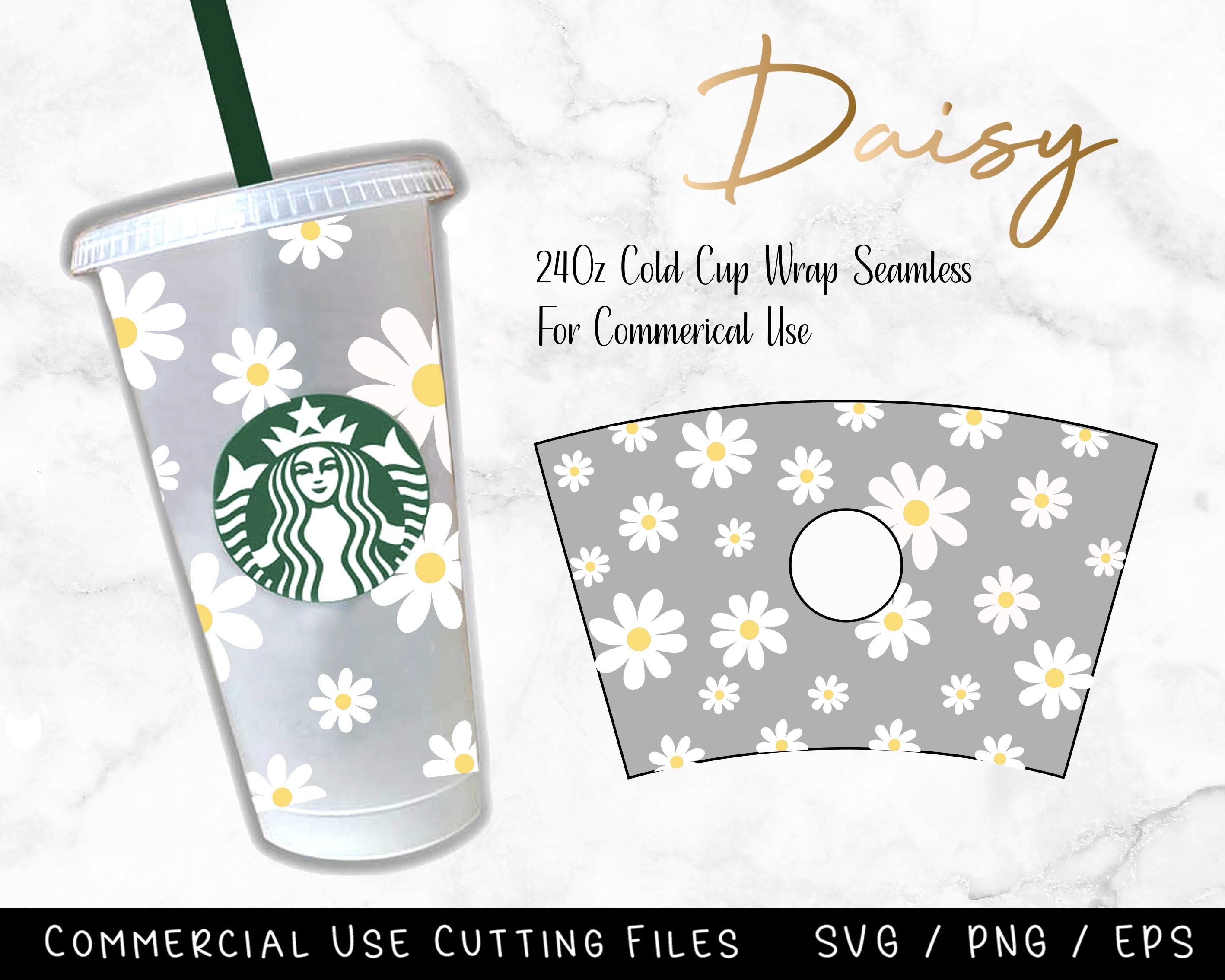 Daisy Print Full Wrap 24oz Venti Cold Cup print Svg Files for Cricut &  Silhouette Camo, tumbler Svg, coffee cup Svg Floral Png