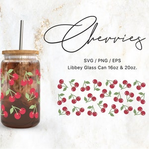 Libbey Glass 16oz | 20oz Cherries Pliki Svg dla Cricut i Silhouette Cameo, Clipart owoców Svg, Szkło Svg, Walentynki Svg, Miłość Png