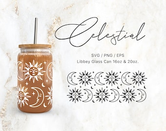 Libbey Glass 16oz | 20oz Celestial Sun and Moon Svg Files for Cricut & Silhouette Cameo, Tarot Clipart Svg, Glassware Svg, mystical Svg