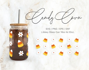 Libbey Glass Can 16oz | 20oz Candy Corn Daisy Svg Files for Cricut / Silhouette Cameo, Fall Svg, Autumn Svg, Halloween svg, Trick Or Treat