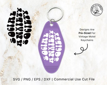 Motel Keychain SVG Social Anxiety Society | Compatible With Cricut Design Space & Silhouette Studio, Vintage, Wavey Svg Mental Health Svg