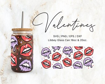 Libbey Glass 16oz | 20oz Valentines Lips Svg Files for Cricut & Silhouette Cameo, Glassware Svg, Valentines Day Svg, Love Png, Kiss lips svg