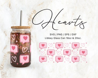Libbey Glass 16oz | 20oz Heart Speech Bubbles Svg Files for Cricut & Silhouette Cameo, Glassware Svg, Valentines Day Svg, Love Png, Cute svg