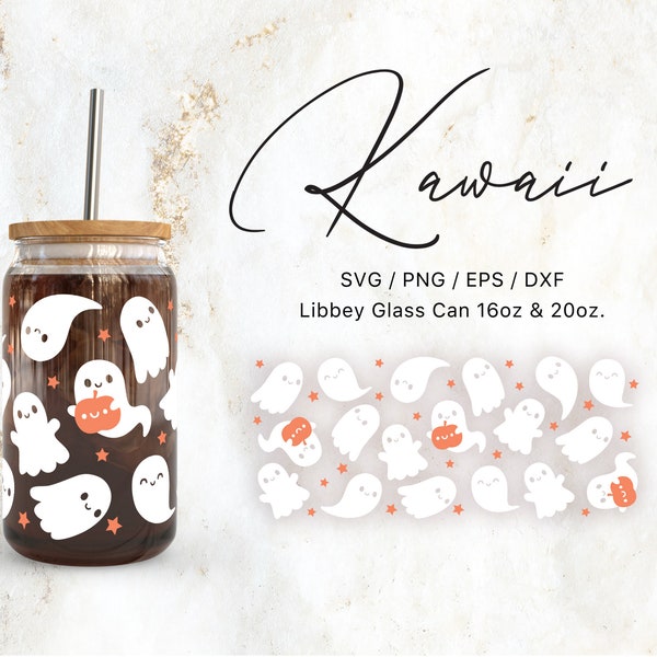 Libbey Glass Can 16oz | 20oz Cute Kawaii Ghosts Svg Files for Cricut / Silhouette Cameo, Clipart Svg, Fall Svg, Autumn Svg, Halloween svg