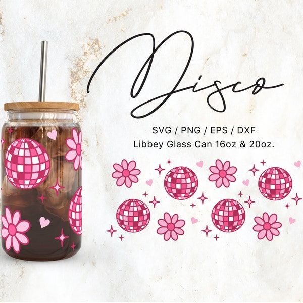 Libbey Glass 16oz | 20oz Disco Ball Svg Files for Cricut & Silhouette Cameo, Glassware Svg, Preppy Svg, Y2K Svg, Diva Svg, Glass Can Wrap