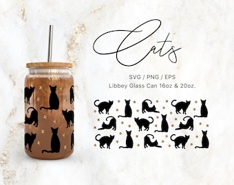 Libbey Glass 16oz / 20oz Gatos Archivos Svg para Cricut & Silhouette Cameo, Vintage Clipart Svg, Kitty Svg, Pet Svg, animal svg, lindo gato svg