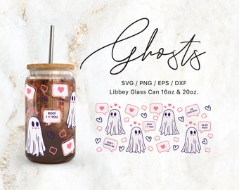 Libbey Glass 16oz | 20oz Valentines Ghosts Svg Files for Cricut & Silhouette Cameo, Glassware Svg, Valentines Day Svg, Love Png, Ghost svg