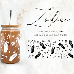 Libbey-glas 16oz | 20oz Zodiac symbolen Svg-bestanden voor Cricut & Silhouette Cameo, Tarot Svg, sterrenbeeld Svg, glaswerk Svg, mystieke Svg