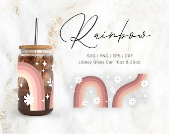 Libbey Glass 16oz | 20oz Retro Boho Rainbow Svg Files for Cricut & Silhouette Cameo, Funky Svg, Vintage Svg, Retro Svg, Boho Svg, Daisy svg