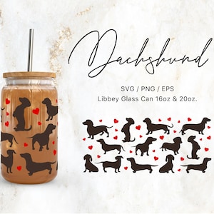 Libbey Glas Dose 16oz | 20 Unzen Dackel-Svg-Dateien für Cricut & Silhouette Camo, Tier Clipart SVG, Wurst Hund svg, Welpe svg, Png