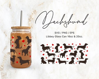 Libbey Glass Can 16oz | 20oz Dachshund Svg Files for Cricut & Silhouette Camo, Animal Clipart Svg, Sausage Dog Svg, Puppy Svg, Png