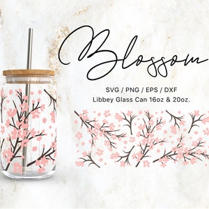 Libbey-Glas 16oz | 20oz Kirschblüten-Svg-Dateien für Cricut & Silhouette Cameo, botanische Clipart-Svg, Glaswaren-Svg, Blumen-Svg, Blumen