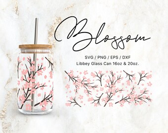 Libbey Glass 16oz | 20oz Cherry Blossom Svg Files for Cricut & Silhouette Cameo, Botanical Clipart Svg, Glassware Svg, Floral Svg, Flowers