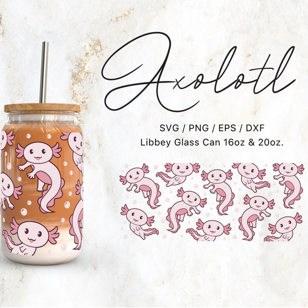 Axolotl SVG Files | Libbey Glass Can, Cute Sea Pet (Digital Download)