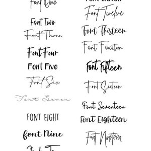 May include: A collection of 20 different fonts, numbered from one to twenty, displayed in black ink on a white background.