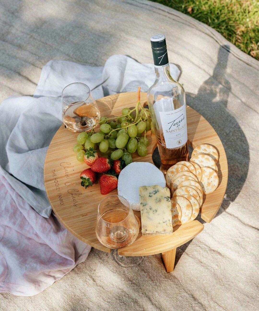 Cheese board table with wine glass holder best sale