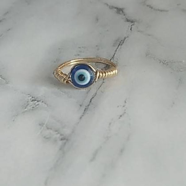 Wire Wrapped Evil Eye Ring