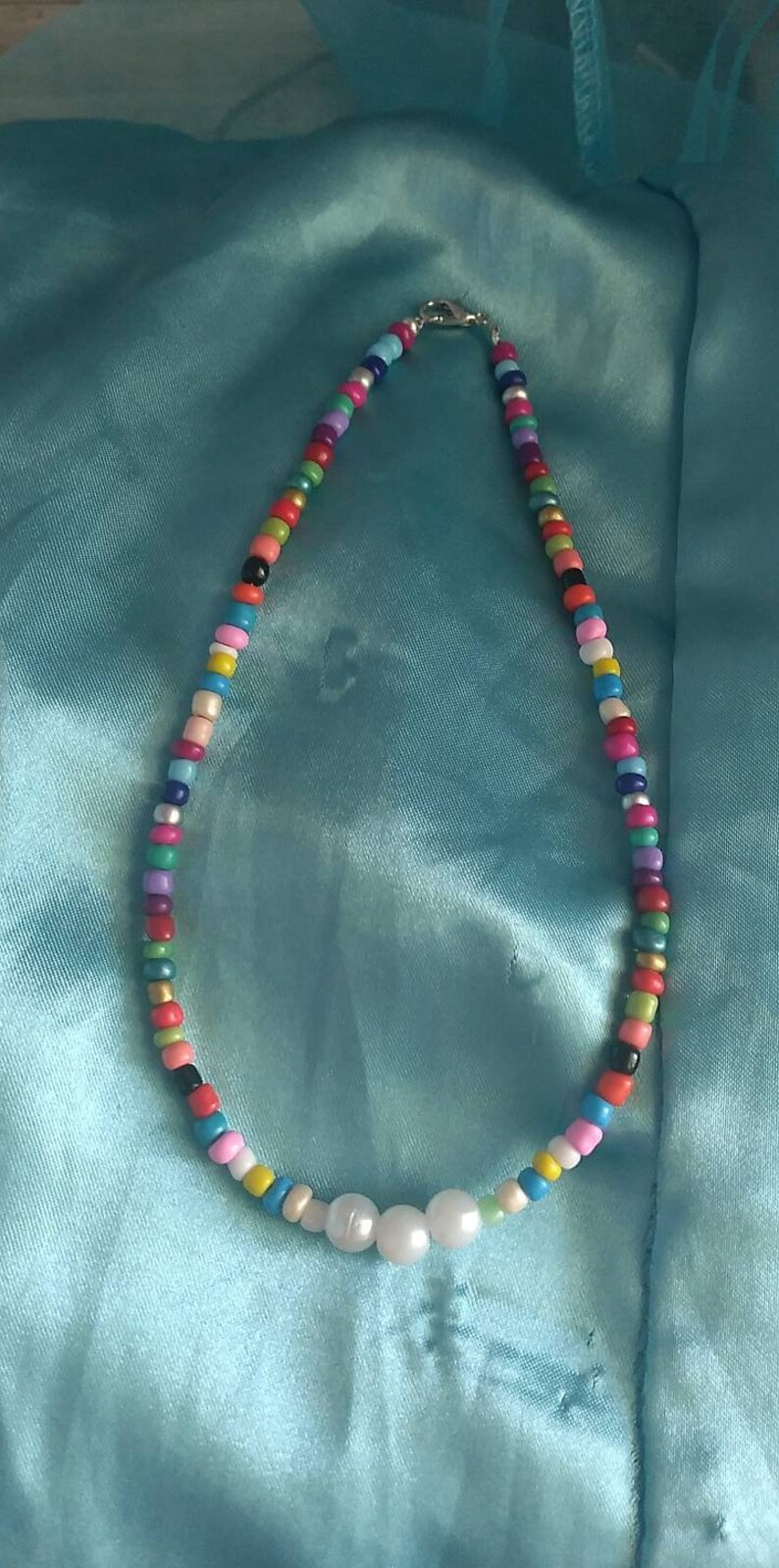 Indie Beaded Pearl Necklace Tik Tok Trendy Rainbow Beaded Etsy