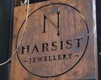 Custom Corten Steel Sign, Laser Cut Rusted Metal Sign, Double Sided Signage