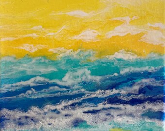 Studio Demo Pour- Abstract-Seascape-with Waves-Canvas-8X10, Unframed, Gloss Finish