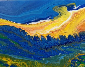 Playful-12X16-Canvas-Acrylic-Pouring-Controlled-Abstract-Landscape-Seascape