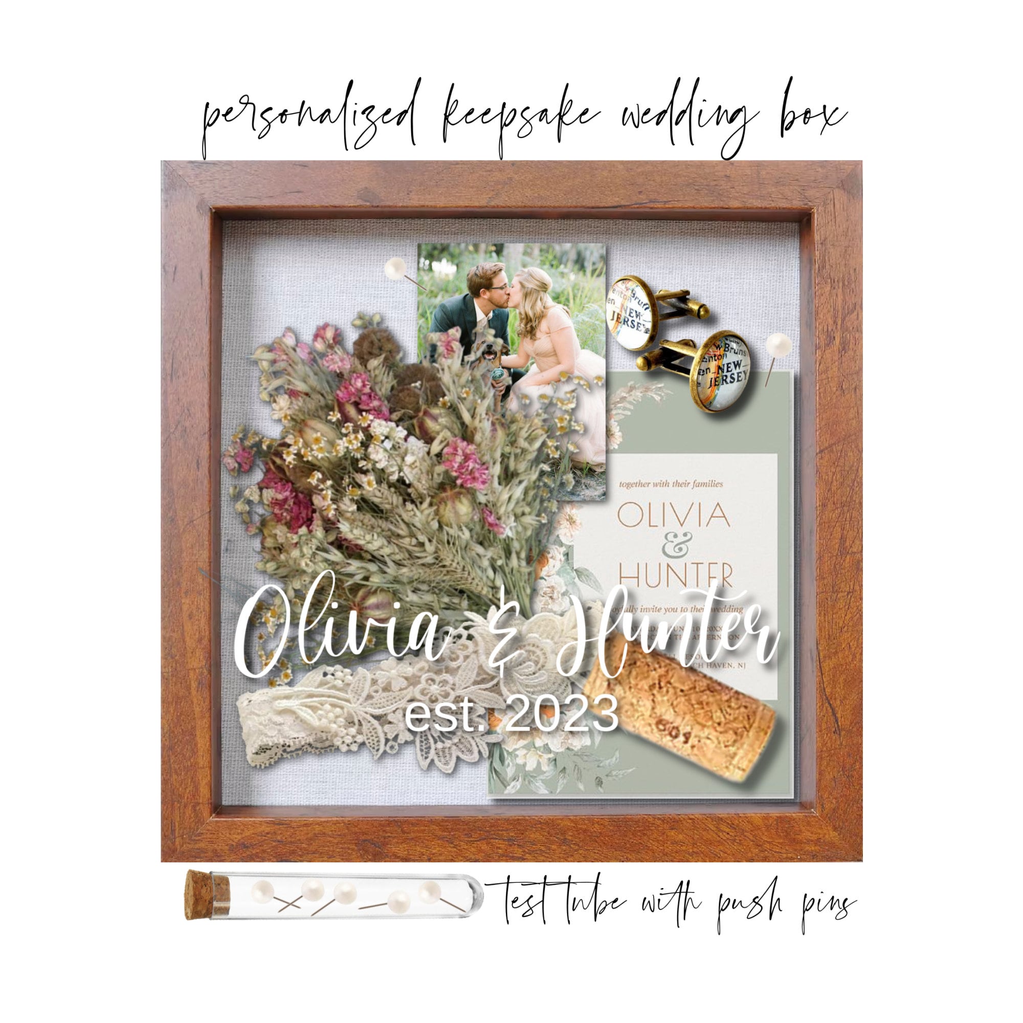 for Couples,Personalized Wedding Gifts, Keepsake Wedding Anniversary  Shadowbox Gift with The Couples Last Name and Date,Engagement Gifts for
